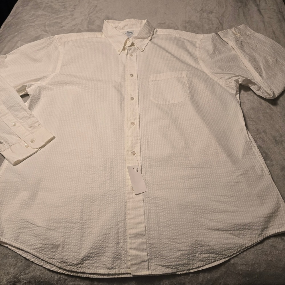 Brooks Brothers Regent Seersucker Shirt Mens XXL White Long Sleeve Button NWT